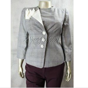 $1295 New ARMANI Collezioni Black Gray Houndstooth Plaid Wool Silk Jacket 12